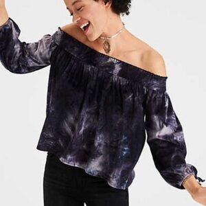 American Eagle Crushed Velvet Tie Dye Off The Shoulder Top Size Large